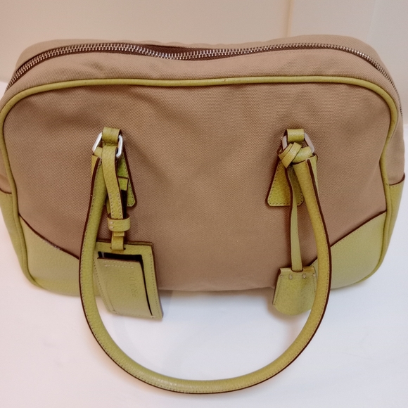 PRADA Tote Bag Shoulder Bowling Beige × Yellow Canvas Leather - Picture 12 of 17